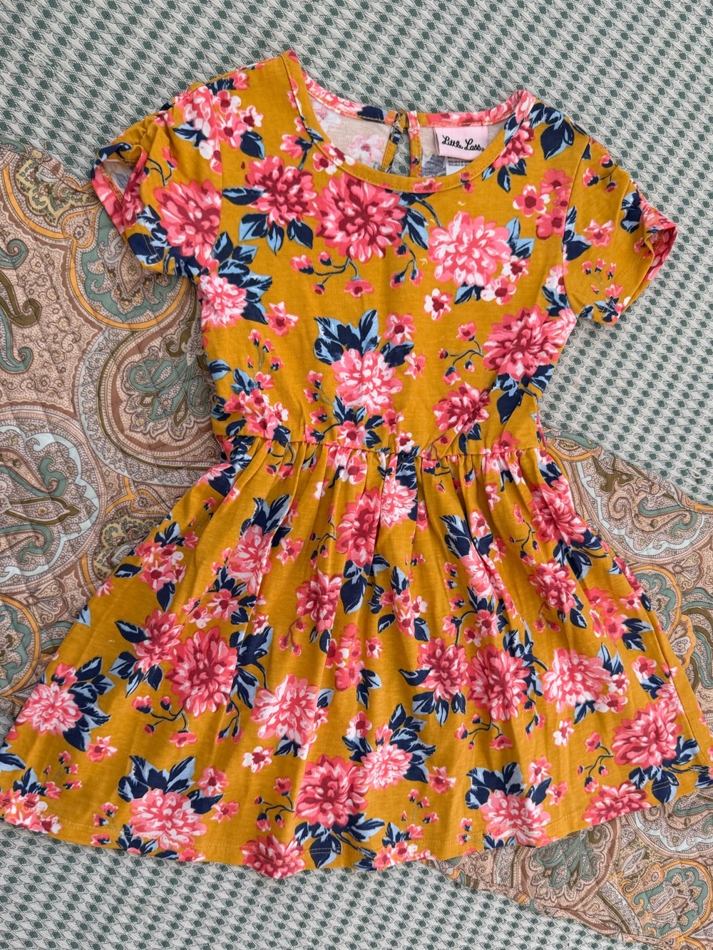 New little lass girls floral fall colors dress boho rustic cotton blend dress sz